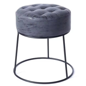 Modern PU Leather Small Footstool Ottoman Round Pouf <strong>Foot</strong> <strong>Stool</strong> With <strong>Black</strong> Metal Base - Product Image 6