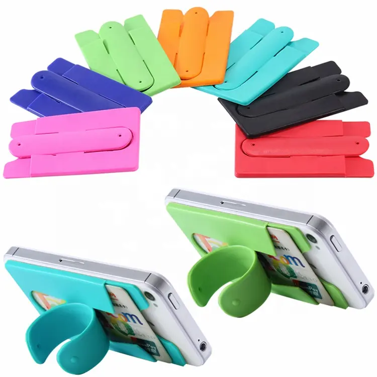 Soft silicone credit card holder card pouch adhesive 3m one touch stand mobile phone case