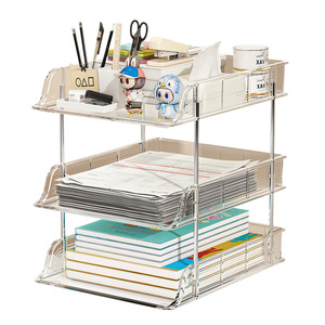 Transparent <b>Desktop</b> Storage Rack 3 Tier Multi Functional Office Organizer File Tray Rectangle <b>Standing</b> Type - Product Image 3