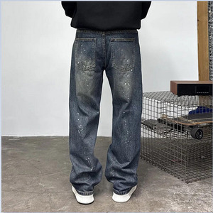 Pantalones Vaqueros de Diseño de Lujo para Hombre, Estilo Americano, Otoño/Invierno 2026, Rotos y con Manchas de Pintura, Corte Recto Holgado - Product Image 3