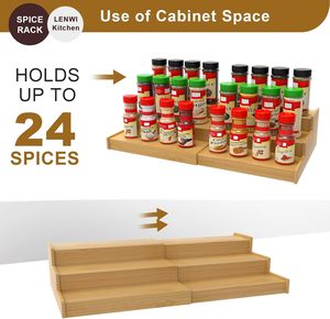 Rack Organizer Cabinet Expandable Spice Storage for <strong>Kitchen</strong> <strong>Cupboard</strong> Pantry Oil Library Glass Oil Vinegar Bottles Wood Stand - Product Image 6