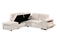 Cord L-förmiges Multifunktionales Schlafsofa mit Stauraum-Chaiselongue und Versteckten Hockern, Cremefarbenes Ausziehbares Schlafsofa für Wohnzimmer
