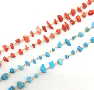 Cadena de Rosario de moda, cadena de cuentas de coral <span class=keywords><strong>turquesa</strong></span>, cadena de cobre hecha a mano - Product Image 3