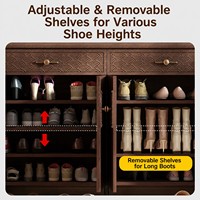 Organisateur de rangement pour chaussures en bois sculpté moderne avec poignées en bronze et glissières lisses pour salon et salle à manger