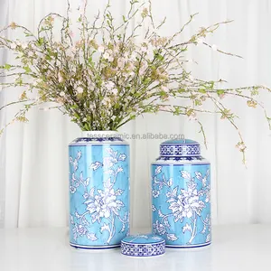 J262 Vase à fleurs décoratif en céramique antique bleu et blanc pour décoration intérieure de fleurs