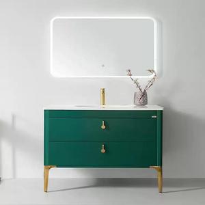 Modern <b>Bathroom</b> <b>Vanity</b> With Marble Top Ceramic Basin Led Mirror Drawers Floor Standing 60 In Dark Finish Contemporary Style - Product Image 4