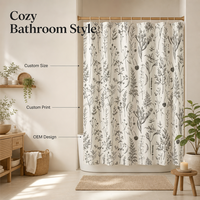 Rideau de douche imperméable vintage style ferme, motif floral, en lin naturel texturé, imprimé botanique, 180*180cm avec 12 crochets, décoration de salle de bain