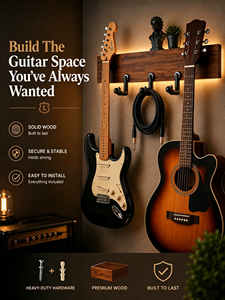 Supporto da Parete per <span class=keywords><strong>Chitarra</strong></span> e Ukulele in Legno Massello, Finitura Lucida, Espositore per Soggiorno, Formato a <span class=keywords><strong>Corda</strong></span>, Logo Personalizzabile - Product Image 3