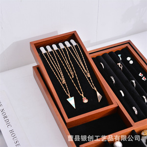 Wooden Jewelry Tray <b>Necklace</b> <b>Ring</b> Display Storage Box Desktop Organizer Solid Color Jewelry Shelf - Product Image 3