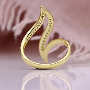 Bague en or jaune pour femme T0058 avec strass en cristal, motif végétal, sertissage en canal, bijoux fins pour usage quotidien - Product Image 5