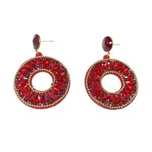 <b>Crystal</b> <b>Earrings</b> Red Round <b>Studs</b> With Rhinestones Gold Plated Stainless Steel Jewelry For Women Fashion Statement Piece - Product Image 1