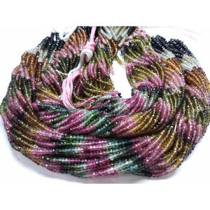 Perles rondes facettées en tourmaline naturelle multicolore 3-4,5 mm, longueur 12,50 pouces, qualité AA+, 2 brins, MOQ, fabrication de bijoux - Product Image 4