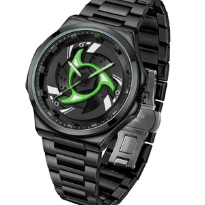 Montre à quartz avec boîte, bracelet en acier inoxydable, luminescente, avec affichage rotatif de roue de voiture de sport, tendance N946 pour homme - Product Image 5
