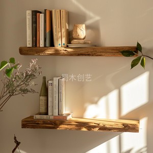 Étagère flottante en bois massif sur mesure avec bord naturel |   Étagère murale pour <span class=keywords><strong>CD</strong></span> et livres, présentoir irrégulier pour salon rétro - Product Image 5