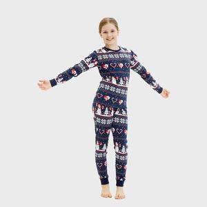 Pijamas Navideños Familiares de Algodón Azul con Logotipo Personalizado al por Mayor, Pijamas de Bambú para Niños, Conjuntos de Pijamas Familiares a Juego - Product Image 4