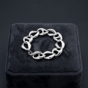Bracelets tendance en argent 925 avec anneau ovale torsadé et chaîne à œillets - Cadeau unisexe - Product Image 2