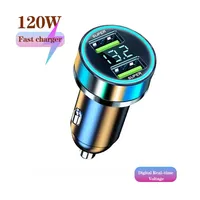Chargeur de voiture 120W 2 ports USB numérique en temps réel, matériau ABS, chargeur super rapide QC30, adaptateur allume-cigare pour téléphones