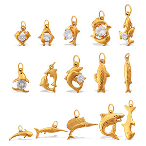 Colgante de delfín y tiburón de acero inoxidable chapado en oro de 18 quilates con circonita para la elaboración de collares, formas mixtas, accesorios de joyería DIY - Product Image 5