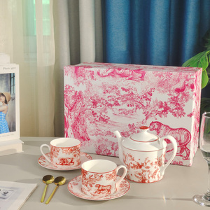 Best Selling European D Series Royal Tea Set Elegant Red Elegant Red Ceramic Tea Set Afternoon Tea High Bone Drinkware Saucer - Product Image 1