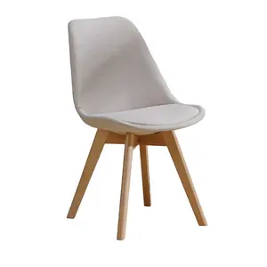 custom beige fabric cushion tulip dining chairs wholesale cheap wood dining side chairs modern nordic dining chair solid wood