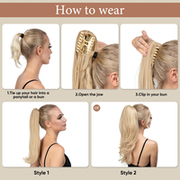 Vente en gros de deux styles en un synthétique longue fibre vague griffe dans les cheveux postiche résistant à la chaleur extensions de queue de cheval pour les femmes