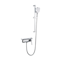 Étagère murale moderne réglable en hauteur avec barre coulissante pour robinet de douche en laiton, finition brossée, 1 poignée, effet pluie et cascade