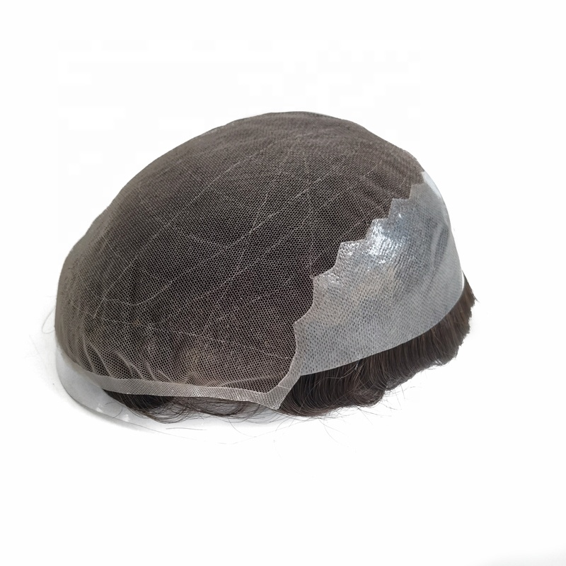 Light Density Q6 Base Swiss Lace PU Thin Skin Base Natural Human Hair Men Toupee