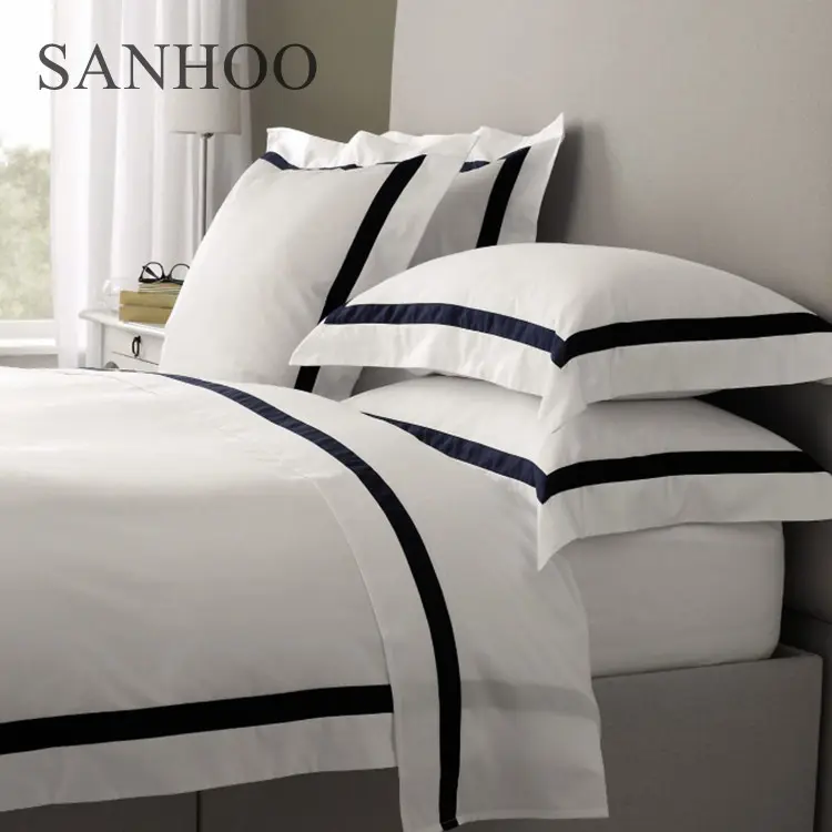 SANHOOラグジュアリーホテルテキスタイル300スレッドカウントサテンホワイトベッドシーツ綿100% 寝具セット