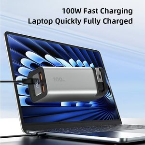 High Capacity 100W Super Fast <b>Charging</b> Aluminum Alloy Power Bank With Retractable <b>Cable</b> - Product Image 5