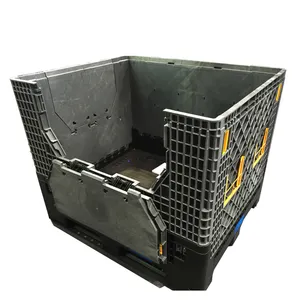Foldable solid plastic container pallet box for auto parts storage and transport