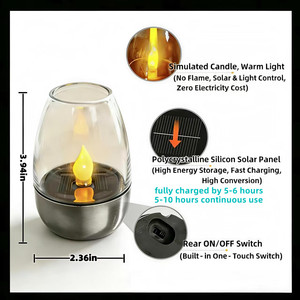 Bougie LED sans flamme à piles rechargeables solaires, étanche, à effet vacillant, pour la décoration du jardin et du camping - Product Image 3