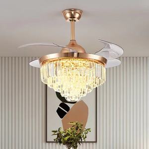 <span class=keywords><strong>Plafond</strong></span> décoratif au design moderne Ventilateurs avec lumières Lustre en cristal <span class=keywords><strong>de</strong></span> luxe Hôtel - Product Image 4