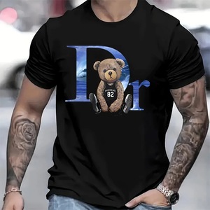 Camiseta Holgada de Algodón 100% para Hombre, Estilo Hip Hop, de Alta Calidad, Bordada, Casual, con Diseño de Oso Impreso - Product Image 5