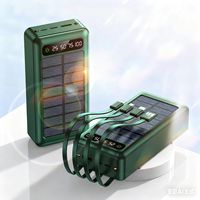 Banco de Energía Solar de 20000 mAh con Cable para iPhone, Bancos de Energía Portátiles con Pantalla LED, Banco de Energía con Cable Tipo C para iPhone y Android