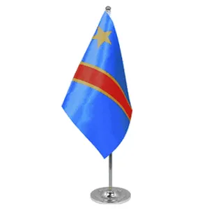 Sunshine Custom Congo desk flag Factory price Small Mini red blue yellow all Congo countries Table Flag with pole and base