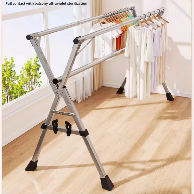 Hangers and Railings Stainless Steel Standing Large Collapsible Foldable Single Tier Sustainable Laundry Drying Clothes Rack