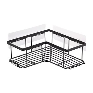 Organizzatore per <span class=keywords><strong>Bagno</strong></span> Moderno in Acciaio Inox Nero, Set da 3 Pezzi, Adesivo <span class=keywords><strong>Salvaspazio</strong></span> Senza Foratura, Mensola Angolare per Doccia - Product Image 1