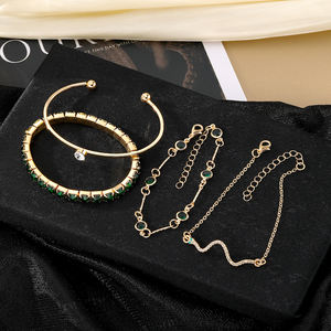 Pulsera de <span class=keywords><strong>serpiente</strong></span> de circón verde con incrustaciones de moda, conjunto de 4 pulseras ajustables de circón chapadas en oro, joyería de cena - Product Image 5