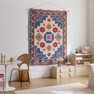 Tapisserie murale en coton de style sud-ouest, motif abstrait, rectangle, décoration intérieure, art tissé avec franges - Product Image 3