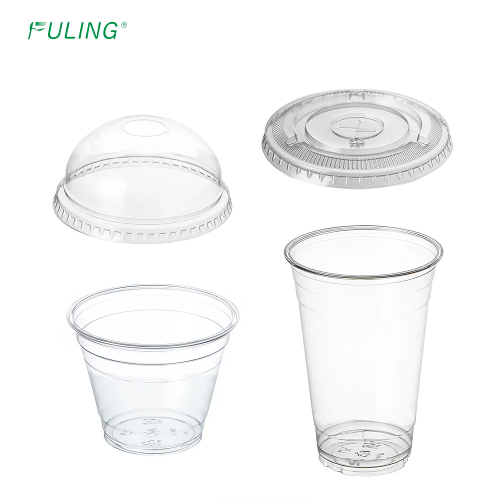 FULING 92mm 98mm couvercles à dôme plat en PET pour tasse froide en plastique, sans paille/fente/prise ronde, 1000 pièces/ctn