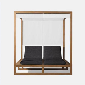 Chaise longue double en teck massif sur mesure de qualité supérieure pour hôtel moderne, avec voile d'ombrage pour piscine, pour villa et parc - Product Image 4
