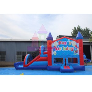 Château gonflable à thème Joyeux <span class=keywords><strong>Anniversaire</strong></span>, rouge et bleu, <span class=keywords><strong>avec</strong></span> toboggan, <span class=keywords><strong>pour</strong></span> les anniversaires d'enfants, <span class=keywords><strong>location</strong></span> commerciale - Product Image 6