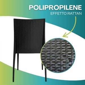 Ensemble de jardin avec table carrée et 4 chaises en plastique anthracite effet rotin empilables sans accoudoirs - Product Image 5