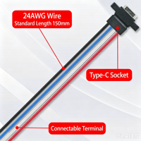 LN-003 Rakitan Kabel Soket Wanita Tipe C, dengan Tab Pemasangan, 4 Inti 24AWG Konektor Daya Modifikasi DIY Jack Usb-C