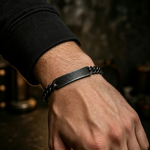 Bracciale <span class=keywords><strong>a</strong></span> catena regolabile in acciaio inossidabile 316L nero con barra identificativa, personalizzabile con nome, catena cubana gotica, logo personalizzato - Product Image 1