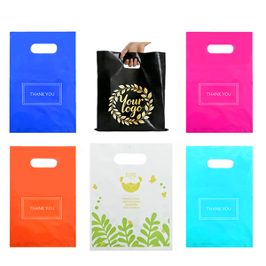 Custom logo Printed Thank You Bags Plastic Shopping Colored Die-Cut Handle Bags for Shop Gift Clothing Retail Shopping Bags