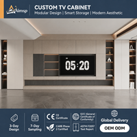 Système de meuble TV mural moderne personnalisé, panneau en bois grainé, portes blanches mates, accent cannelé anthracite pour salon de villa