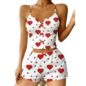 Love Pattern Printed Suspender Short Underwear Female Pajamas Skin Friendly Loungewear Daily Household Wear Casual Nightwear - Product Image 1