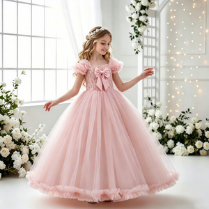 Robe de demoiselle d'honneur moelleuse de style coréen, robe rose à gros nœud pour filles de 12 ans, robe de bal pour enfants pour les fêtes - Product Image 2