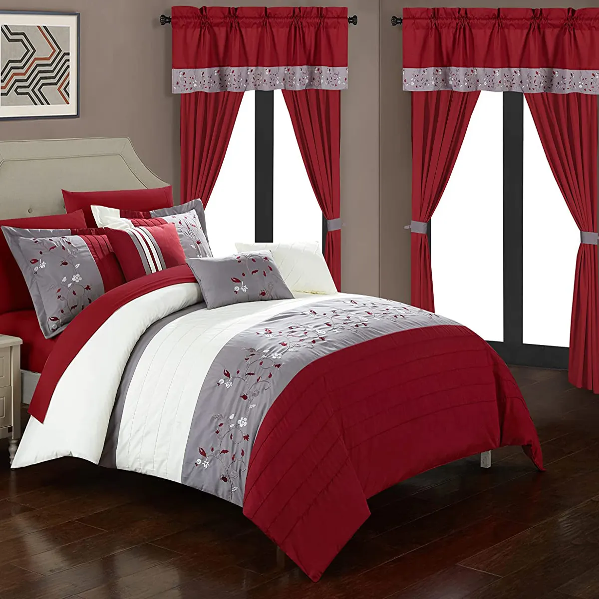 20 mảnh Comforter thiết lập màu khối hoa thêu giường trong một túi Giường tấm cửa sổ phương pháp điều trị Gối trang trí shams